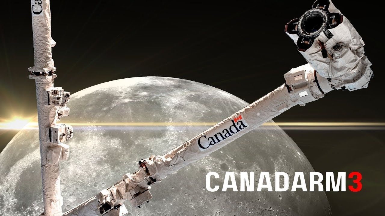 Canadarm3 robotic arm reaching over the Moon, publicly released CSA image